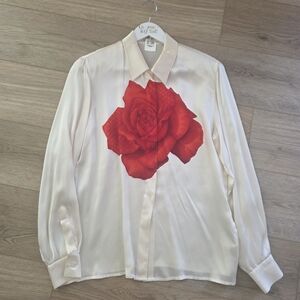 Escada Cream Silk Shirt With Rose Size M / Size 40